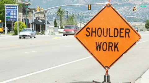 Shoulder Work Sign Stock Footage 740312