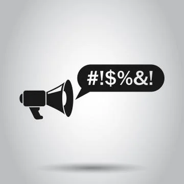 Shout speech bubble with megaphone icon in flat style. Complain vector illust Illustrazione stock
