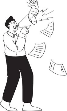 Shouted Using a Megaphone, Documents Scattered Illustration - Announcement &amp; Stock Illustration