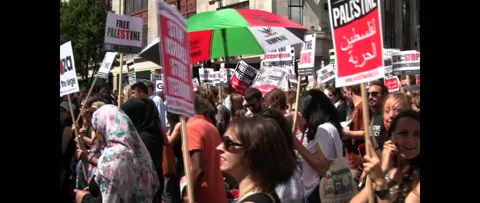 Shouting Crowd Marching for Gaza on August 9 2014 London UK Stock Footage 144321917