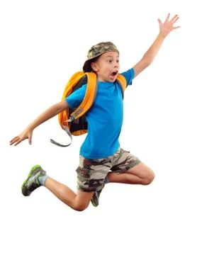 Shouting jumping boy isolated over white Stock Photos