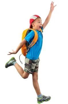 Shouting jumping boy isolated over white Stock Photos