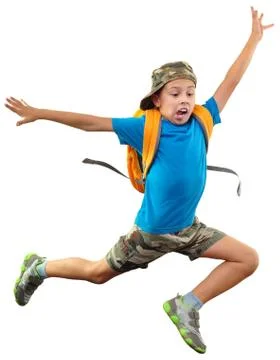 Shouting jumping boy isolated over white Stock Photos
