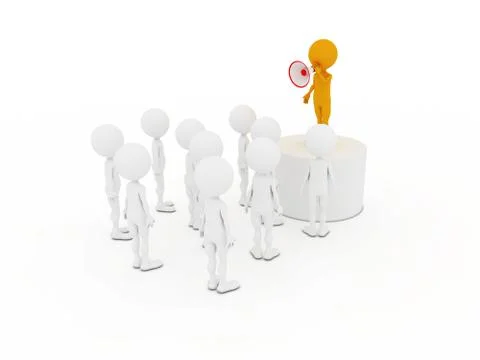 Shouting with megaphone in front of its members in providing briefings or ann Stock Illustration