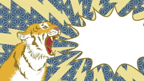 Shouting tiger with a blank speech bubble, Blue background color Stock Footage 164371656
