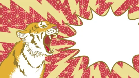 Shouting tiger with a blank speech bubble, Red background color Stock Footage 164371841