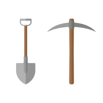 Shovel and pickaxe tools. Concept symbol mining industry. Vector. Stock Illustration