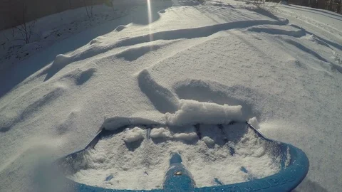 Shovel cleans snow in the cold winter Stock Footage 70402824