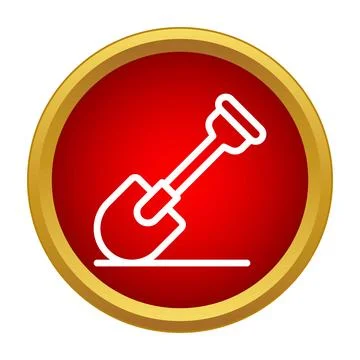 Shovel digging line icon inside red gold button Stock Illustration