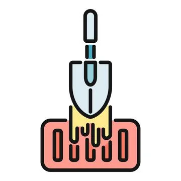 Shovel digging soil in garden bed icon Stock Illustration