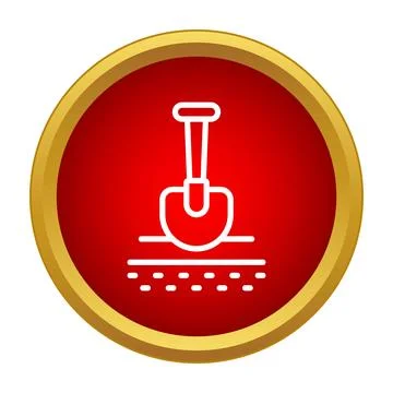 Shovel digging soil line icon on red circle Stock Illustration