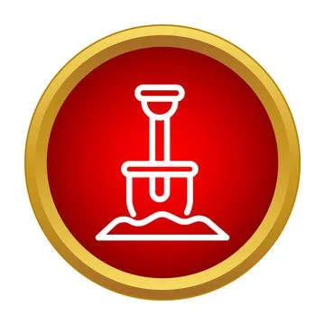 Shovel digging soil line icon red circle Stock Illustration