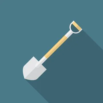 Shovel icon with long shadow. Flat design style. Stock Illustration