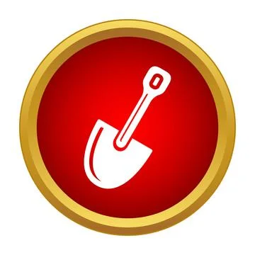 Shovel icon on red button with gold border Stock Illustration