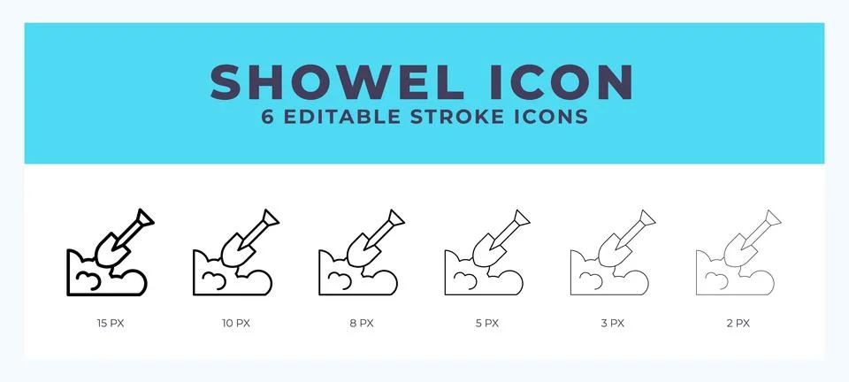 Shovel icon set with different stroke. Vector illustration with editable st.. Stock Illustration