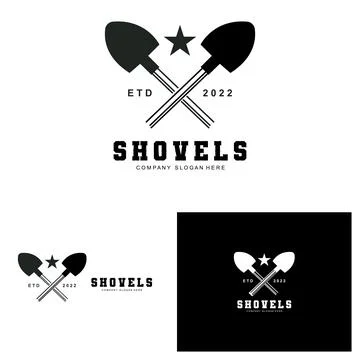 Shovel Logo Design, Construction Worker Tool Illustration Vector, Building .. Stock Illustration
