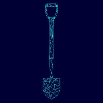 Shovel low poly triangulation triangulated polygonal electric cyan blue vibra Stock Illustration