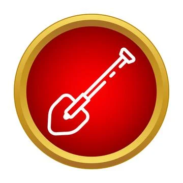 Shovel tool icon on red circle button Stock Illustration