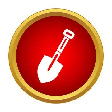 Shovel tool icon on red circle button Stock Illustration
