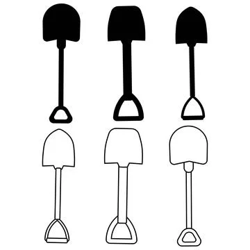 Shovel tools icon set featuring dual style line art and solid black glyph ico 库存插图
