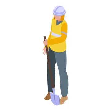 Shovel worker icon isometric vector. Female team Stock Illustration