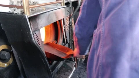 Shoving coal into a steam train 2 Stock Footage 153025526