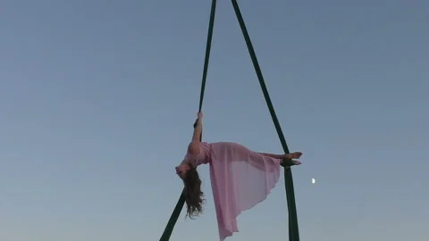 Show ballet at a height in the sky. Stock Footage 87665806