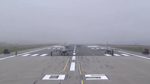 Show of Force! F-16 Massive Elephant Walk 001 Stock Footage 166450041