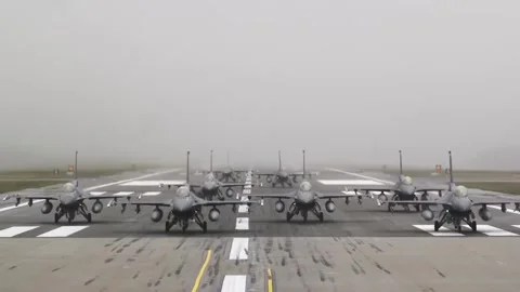 Show of Force! F-16 Massive Elephant Walk 003 Stock Footage 166450124