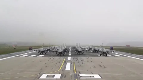 Show of Force! F-16 Massive Elephant Walk 005 Stock Footage 166450156