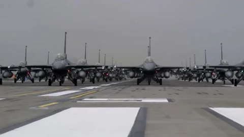 Show of Force! F-16 Massive Elephant Walk 008 Stock Footage 166450208