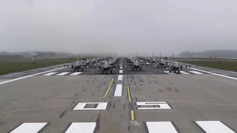 Show of Force! F-16 Massive Elephant Walk 007 Stock Footage 166450221