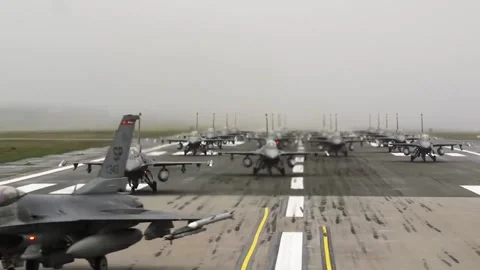 Show of Force! F-16 Massive Elephant Walk 010 Video stock 166450310