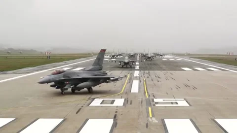 Show of Force! F-16 Massive Elephant Walk 012 Stock Footage 166450324