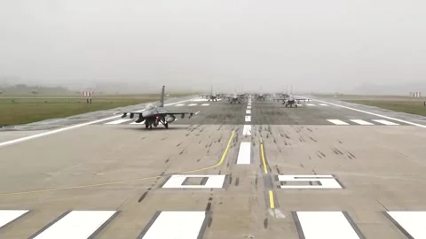 Show of Force! F-16 Massive Elephant Walk 014 Stock Footage 166450343