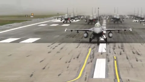 Show of Force! F-16 Massive Elephant Walk 011 Stock Footage 166450356