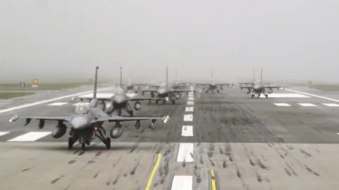 Show of Force! F-16 Massive Elephant Walk 015 Stock Footage 166450492