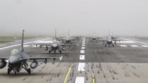Show of Force! F-16 Massive Elephant Walk 016 Stock Footage 166450505