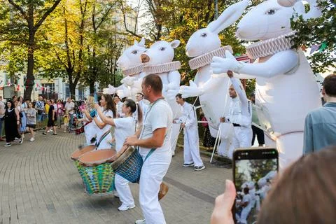 The show group performs in public. 库存照片