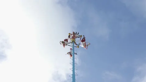 Show of indigenous acrobats flying in mexico Stock Footage 156136176