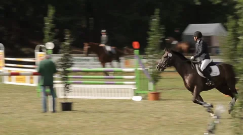 Show jumping with horses Stock Footage 36490918