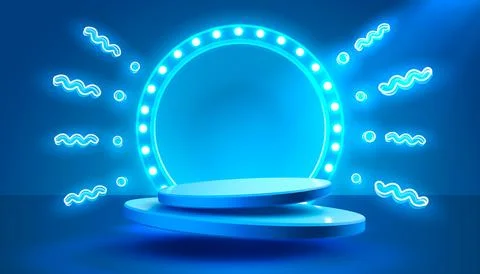 Show light, Stage Podium Scene with for Award Ceremony on blue Background 스톡 일러스트
