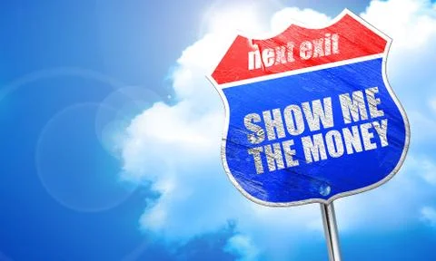 Show me the money, 3D rendering, blue street sign Stock Illustration
