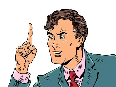 Show the solution to the problem within the company. A man in a suit shows a Illustrazione stock