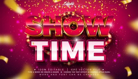 Show Time Text Effect Design Editable Vector Graphic Style Effect with Light  Illustrazione stock