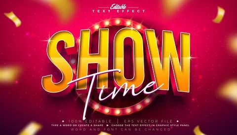 Show Time Text Effect Design Editable Vector Graphic Style Effect with Ligh.. Illustrazione stock