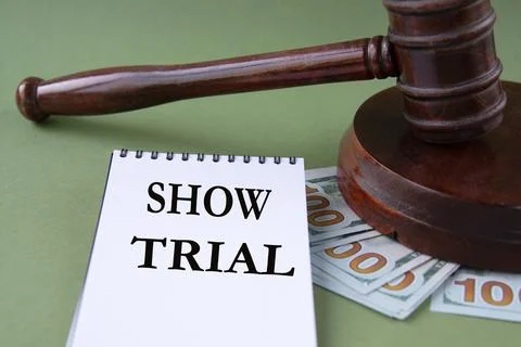 SHOW TRIAL - words in a notebook against the background of a judge's gavel .. Stock Photos