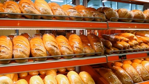Show-window with fresh bread Stock Footage 105080128
