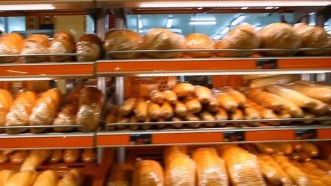 Show-window with fresh bread Stock Footage 105080557