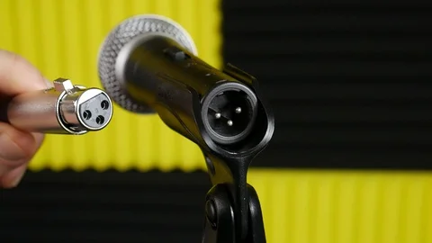 Show XLR Cable Next To Microphone XLR Input in Studio Video stock 96877749